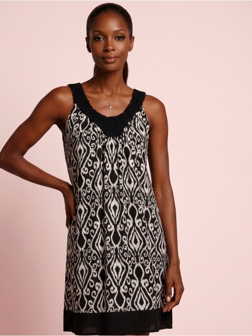 Digital Plus Black White Geometric Lace Feminine Sleeveless Dress Size XL
